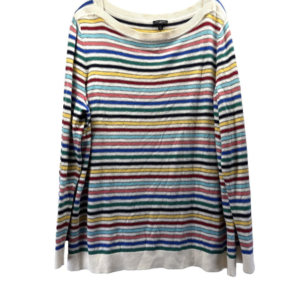 Talbots Women's Women's‎ Sweater 2X Rainbow Colorful Lambs Wool Blend Pullover